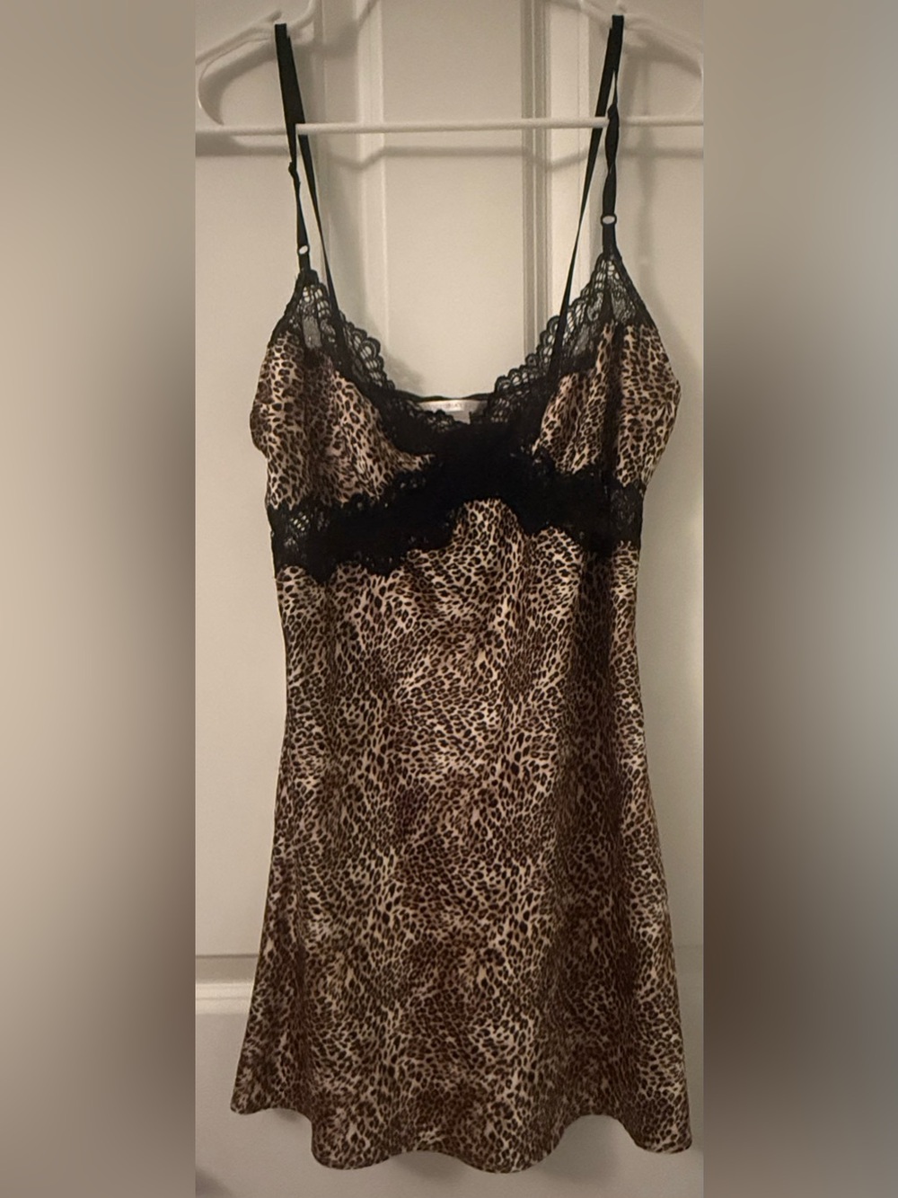 Victoria's Secret Leopard Print Satin Slip with Black Lace